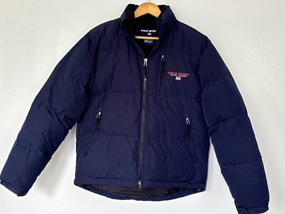 Polo Sport Ralph Lauren Men’s S Navy Blue Down Puffer Jacket Stowaway Hood